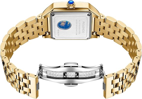 Women's Rectangular Automatic Watch with Diamonds Roman Dial Sapphire Crown and 316L Stainless Steel Strap - for Business and Casual
