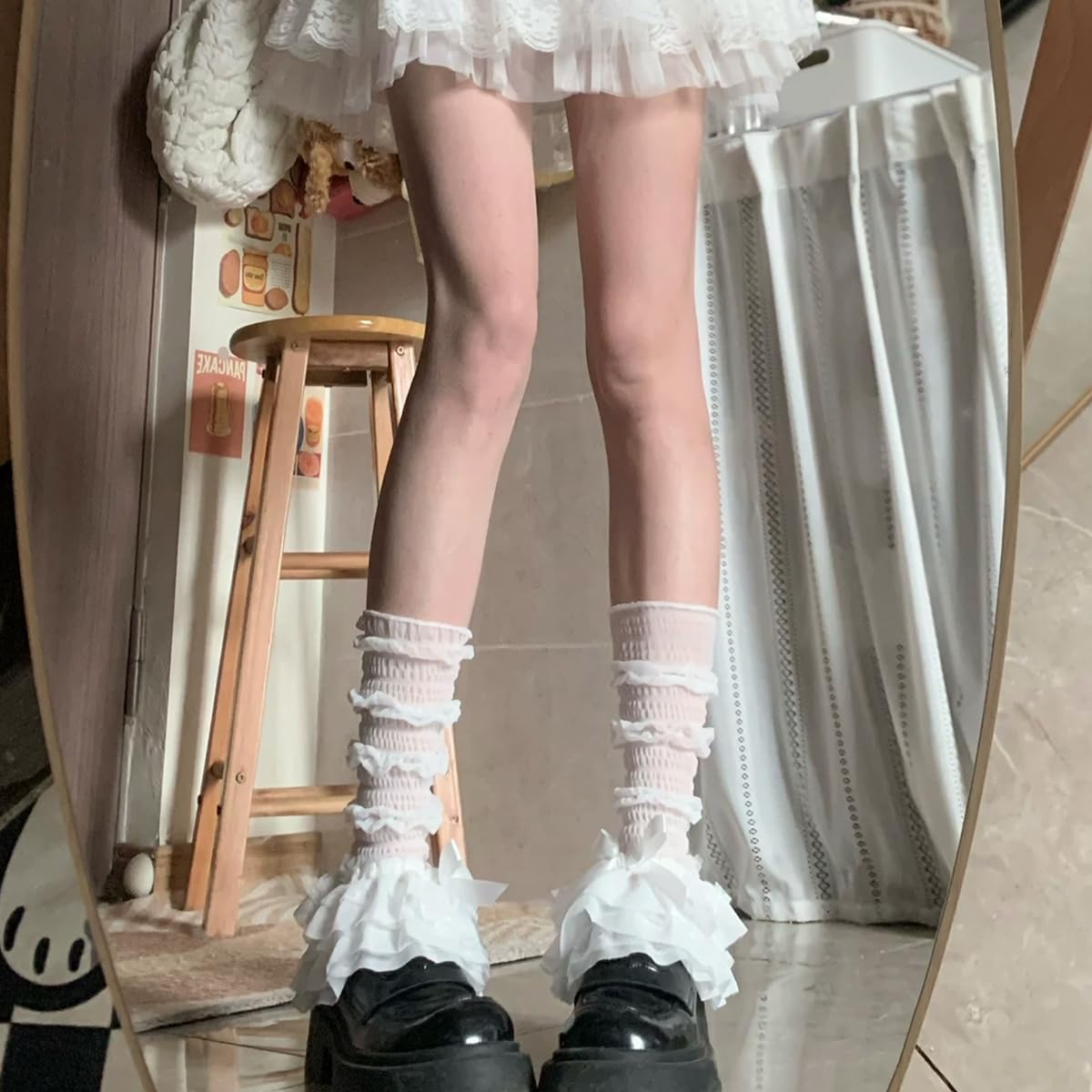 Happyupcity 2 Pairs Lace Leg Warmers for Women Y2K Bow Design Socks Cute Knee Covers for Wedding Halloween Party (White & Black)