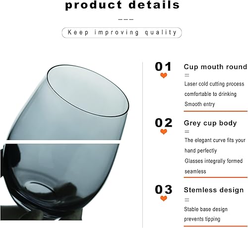 Miniatura 18 de LUXU Vasos sin tallo (juego de 2) de 20 onzas, copas de vino transparentes, vasos de whisky de cristal, copas de agua grandes, cristalería