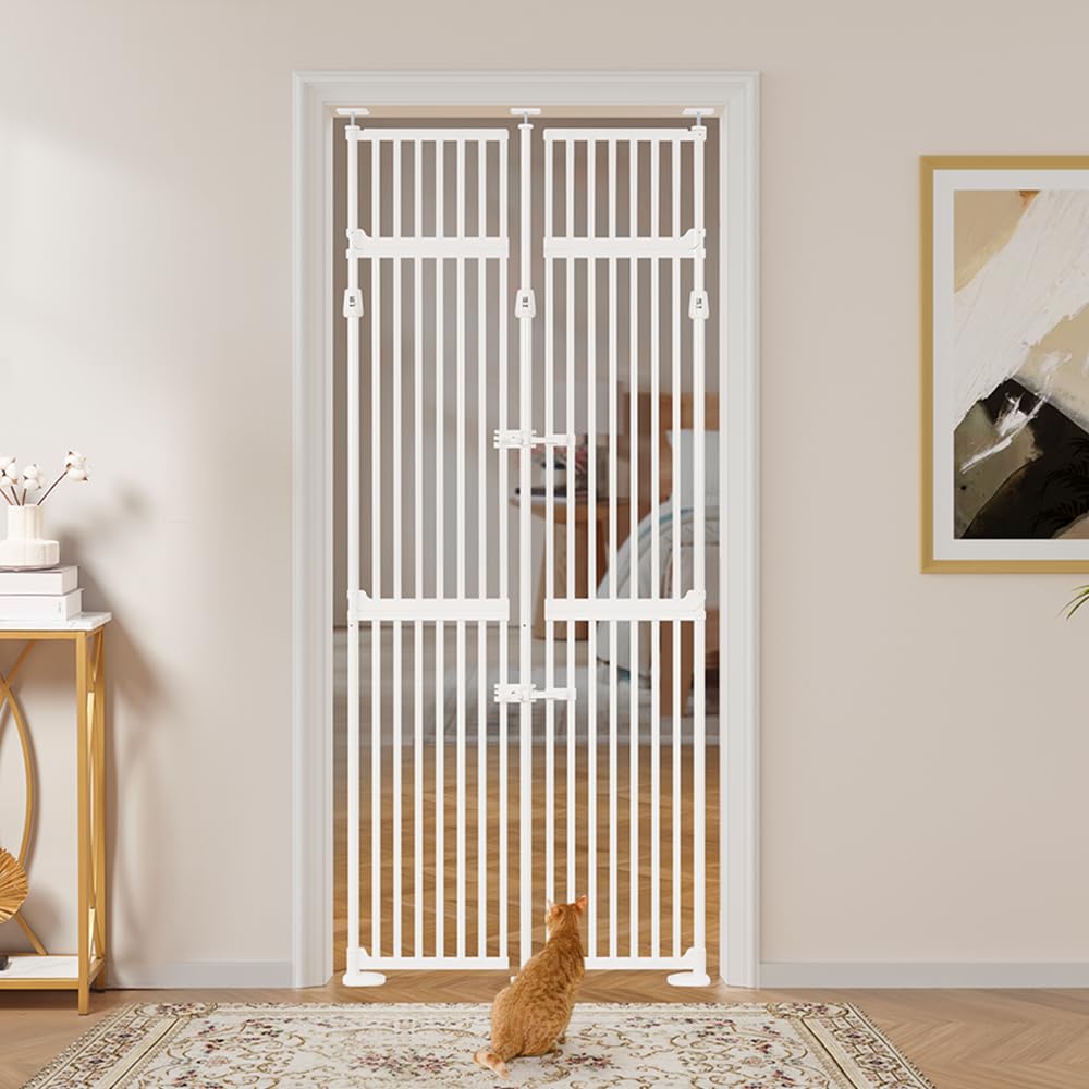 unipaws 86" High Extra Tall Cat Gate, Auto Closing and No Drilling Safety Gate for Doorway Hallway Stairs, Cat Dog Proof, Fit for 35"-38" Wide Opening