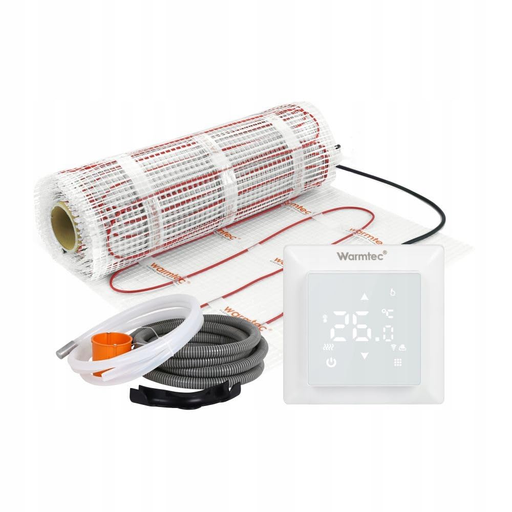 WARMTEC Chauffage au sol électrique 170 W/m² | Tapis chauffant autocollant avec thermostat pour chaleur sous le carrelage | Chauffage au sol avec classe de protection IPX7 | WRT Blanc 14 m²