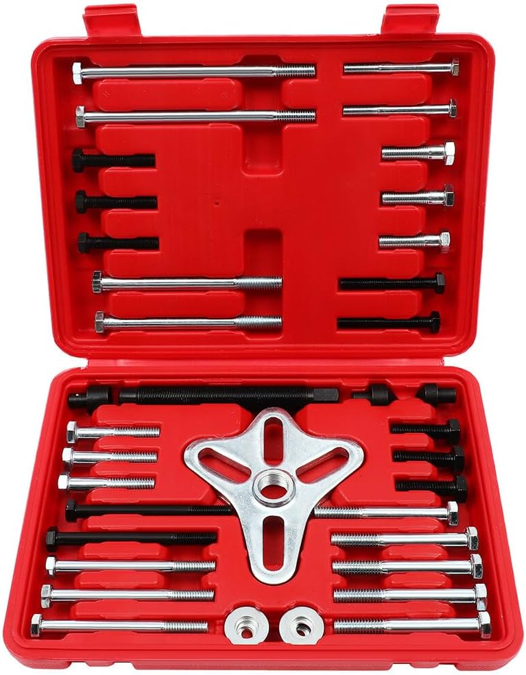 13pcs Harmonic Balancer Puller Set Steering Wheel Puller Kit Flywheel Puller Crankshaft Pulley and Gears Removal Set w/Case for Most Vehicles Pickups SUVs