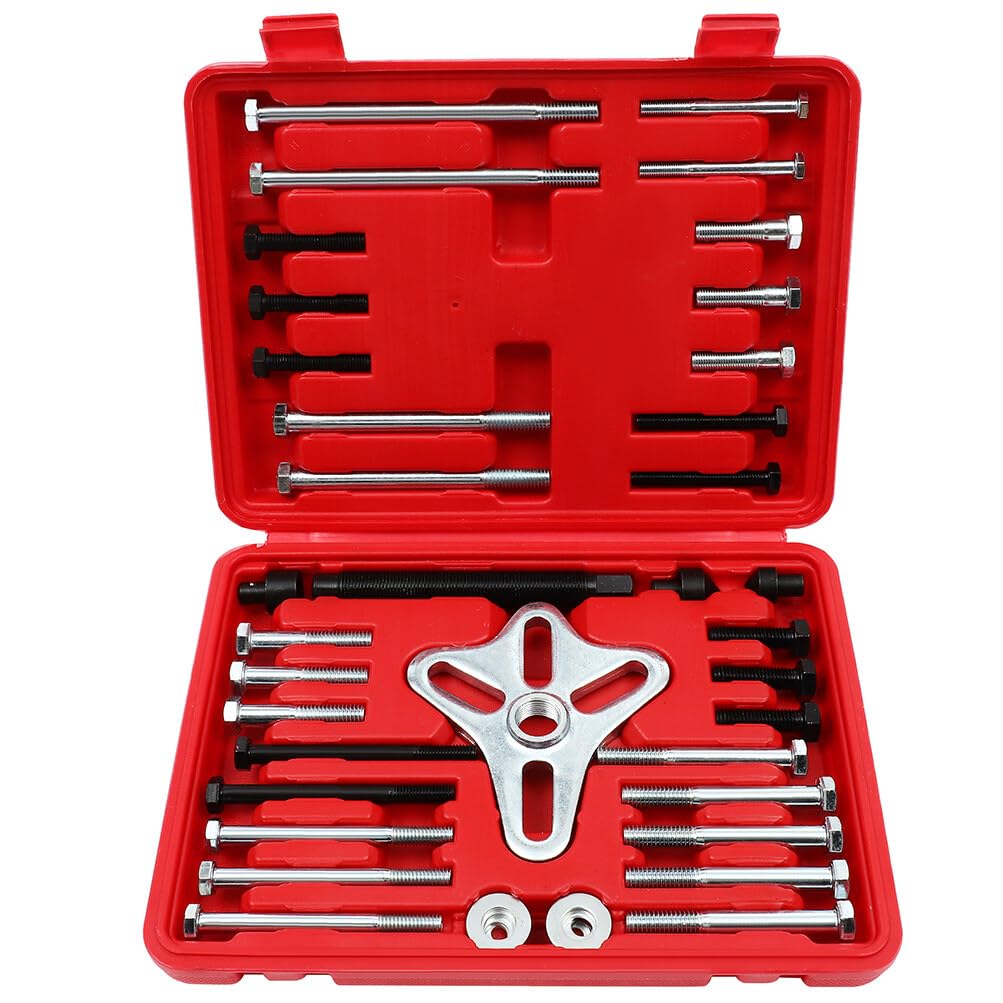 13pcs Harmonic Balancer Puller Set Steering Wheel Puller Kit Flywheel Puller Crankshaft Pulley and Gears Removal Set w/Case for Most Vehicles Pickups SUVs