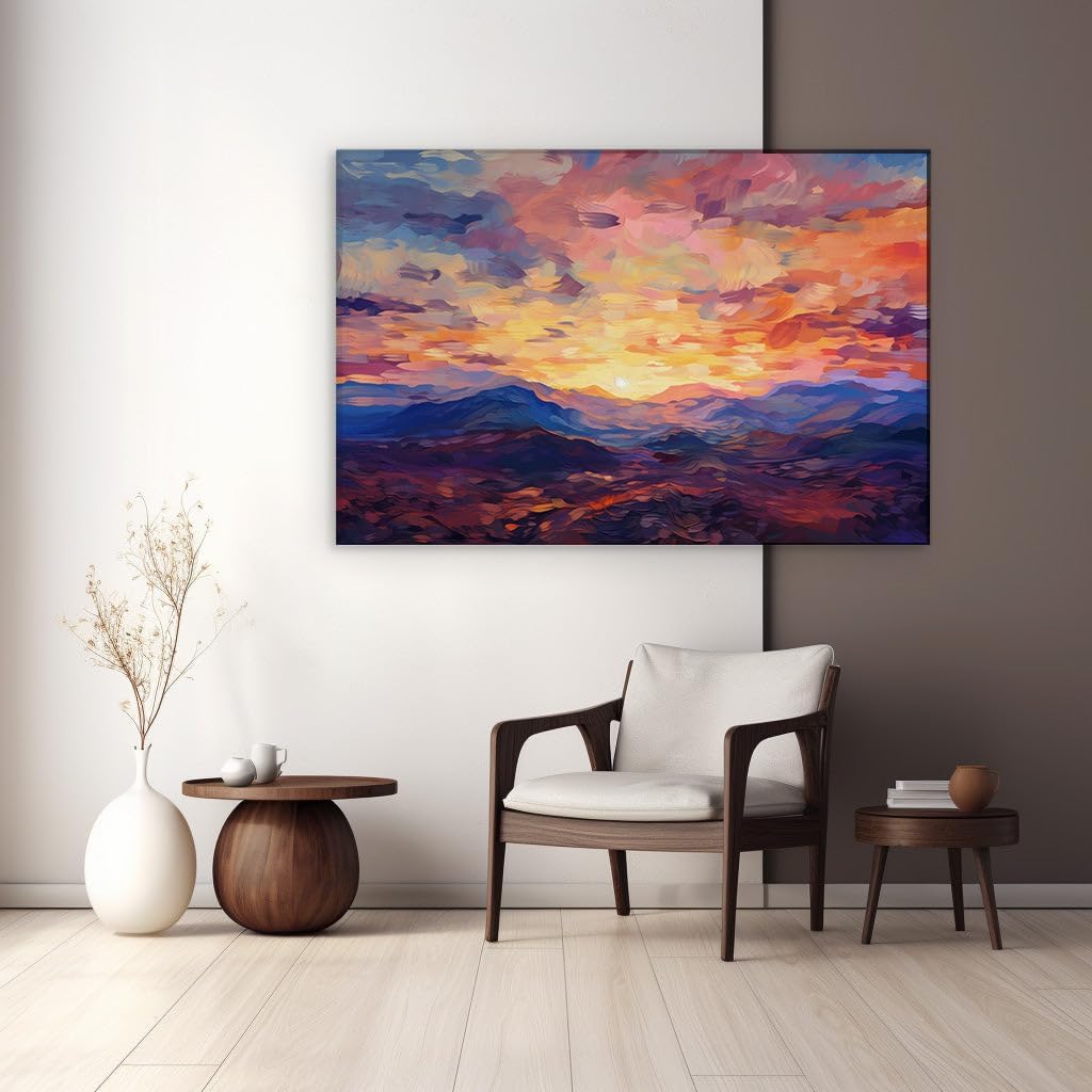 Canvas for Living room. Embracing Tranquility: A Sunset Masterpiece Painted in Warm Hues and Delicate Strokes, 27 x 18 inch Canvas Wall Art - Contemporary Masterpieces - Modern Home Decor