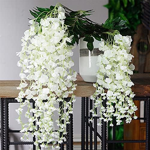 Ousuga 12Pack Artificial Wisteria Flowers, Garland Plant Fake Hanging Flowers Vine, for Wedding Garden Home Party Decor