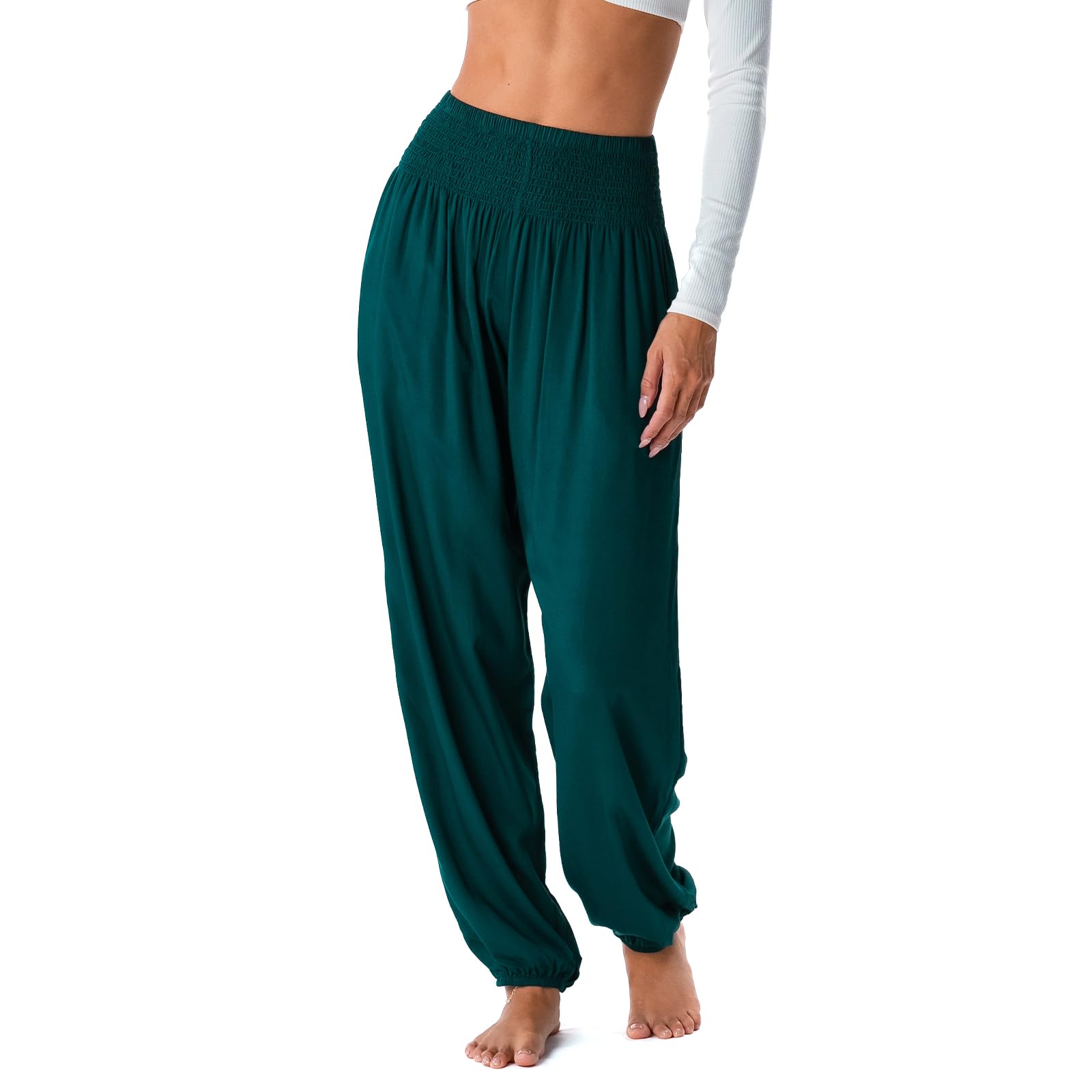 Lotus And Luna Women's Rainforest Harem Pants Thai Pants For Beach & Lounge High Waisted Flowy Boho Pants Genie Pants Yoga Pants, Large