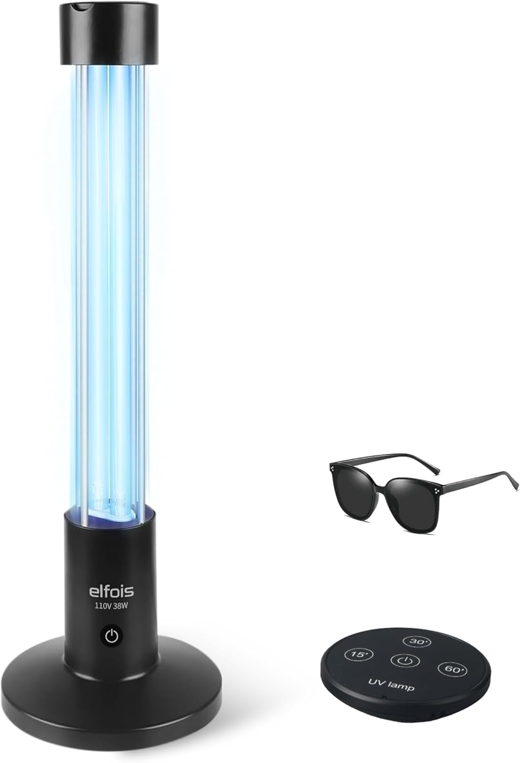 Upgraded 38W UV Light Sanitizer Lamp with Radar Sensor & Voice Warning, 254nm Ozone-Free UVC Lamp for Surface Cleaning, 3 Timer Modes, Magnetic Remote & Protective Glasses