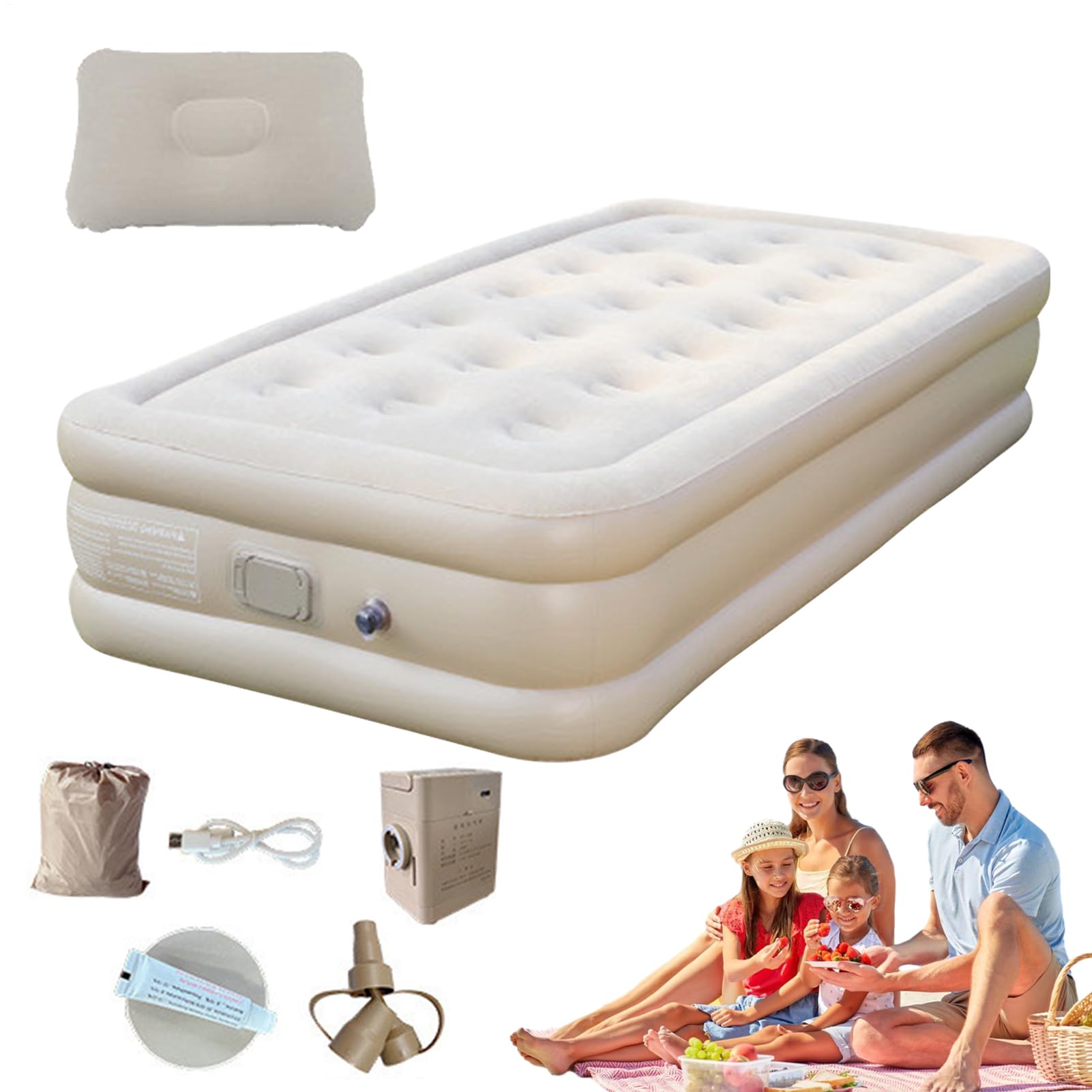 Générique pneumatique - lit d'air de Camping | Tapis de Couchage Portable | de Camping épaissi | Auto-gonflage Double Camp Bed | Tampon de Couchage avec Pompe intégrée | Top à mémoire de Mousse