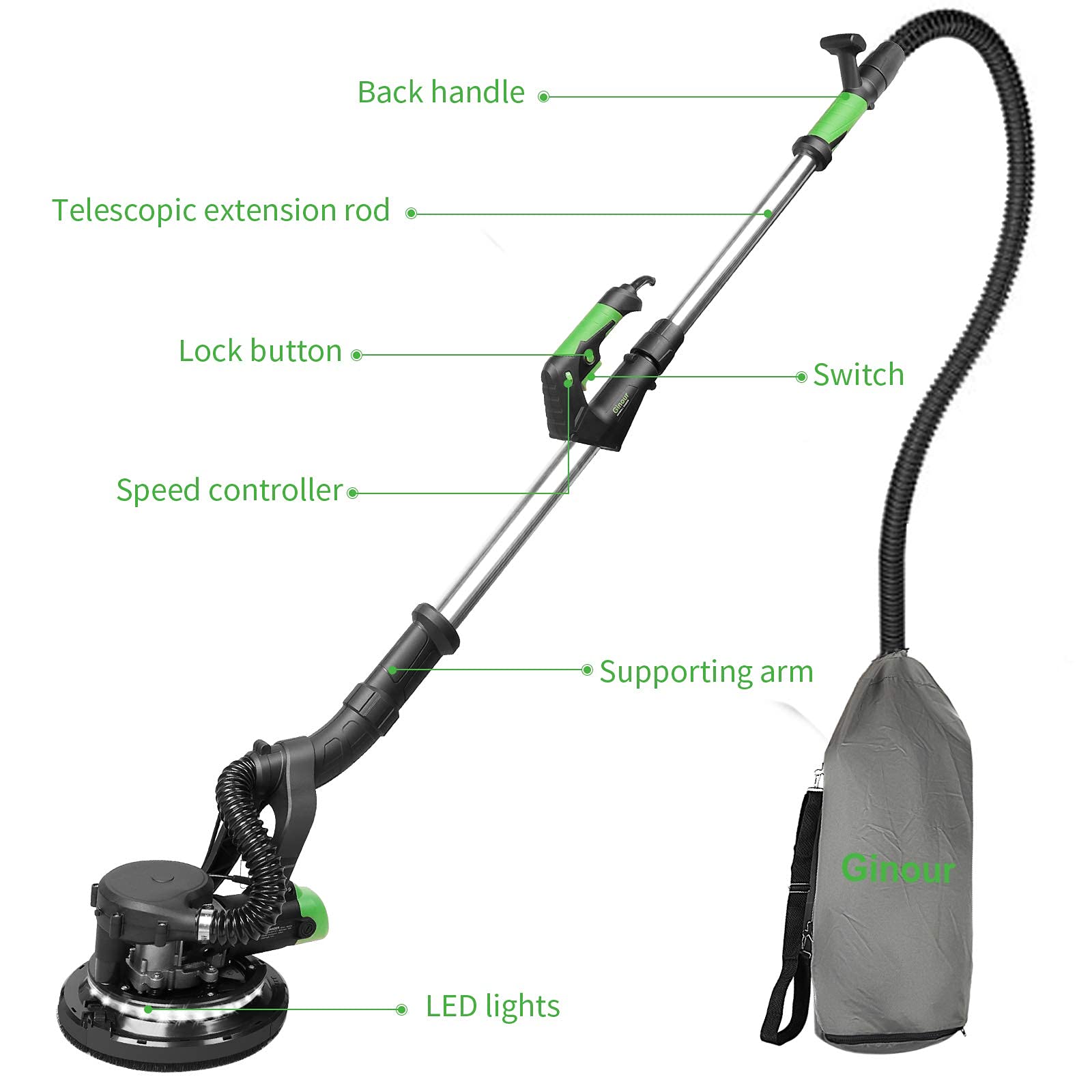 Drywall Sander, Ginour 6A 7 Variable Speed 10001800RPM Wall Sander