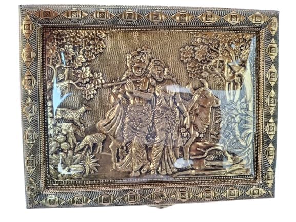 Swarahandier Radhe Krishna Gold-Plated Dry Fruit Box | Traditional Tambul Box Sauf Supari Box 4 Section Empty Dry Fruits Storage Box Oxidized Decorative Sweets Mukhwas Sopari Gift Box 3
