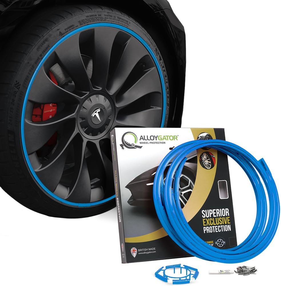 AlloyGator Sky Blue Alloy Wheel Protectors to Avoid Kerb Scratches & Scuffs – Fits Up to 24" x 4 Wheels | Fits All Cars | Adhesive Free Car Exterior Accessory | 15 Colour Options