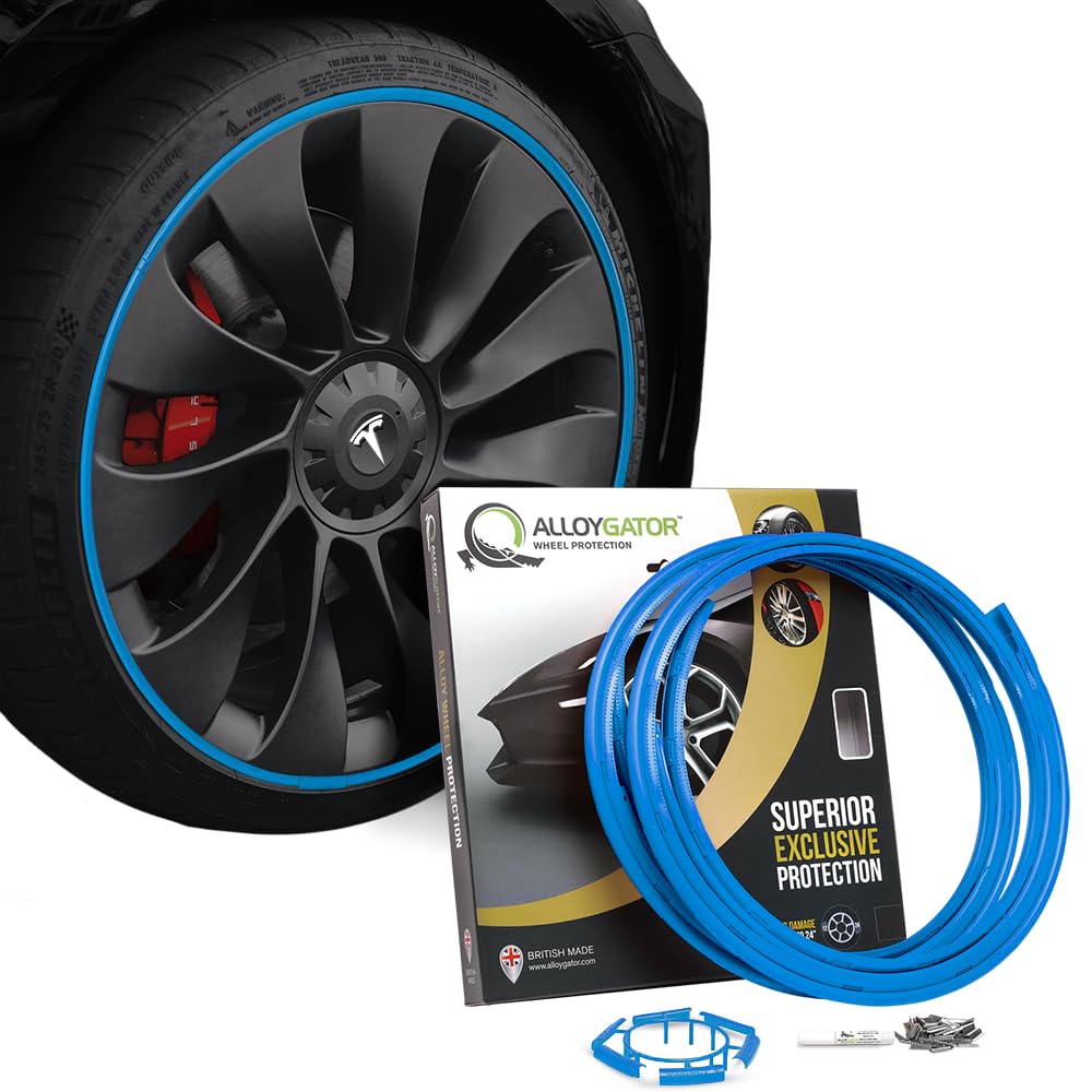 AlloyGator Sky Blue Alloy Wheel Protectors to Avoid Kerb Scratches & Scuffs – Fits Up to 24" x 4 Wheels | Fits All Cars | Adhesive Free Car Exterior Accessory | 15 Colour Options