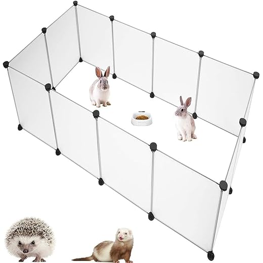 Kathson Pet Playpen Portable Small Animals Play Pen Dog Fence Rabbit Cage DIY Metal Enclosure Yard Outdoor & Indoor Fence for Hamster, Guinea Pig (45 * 35cm/12Pieces)