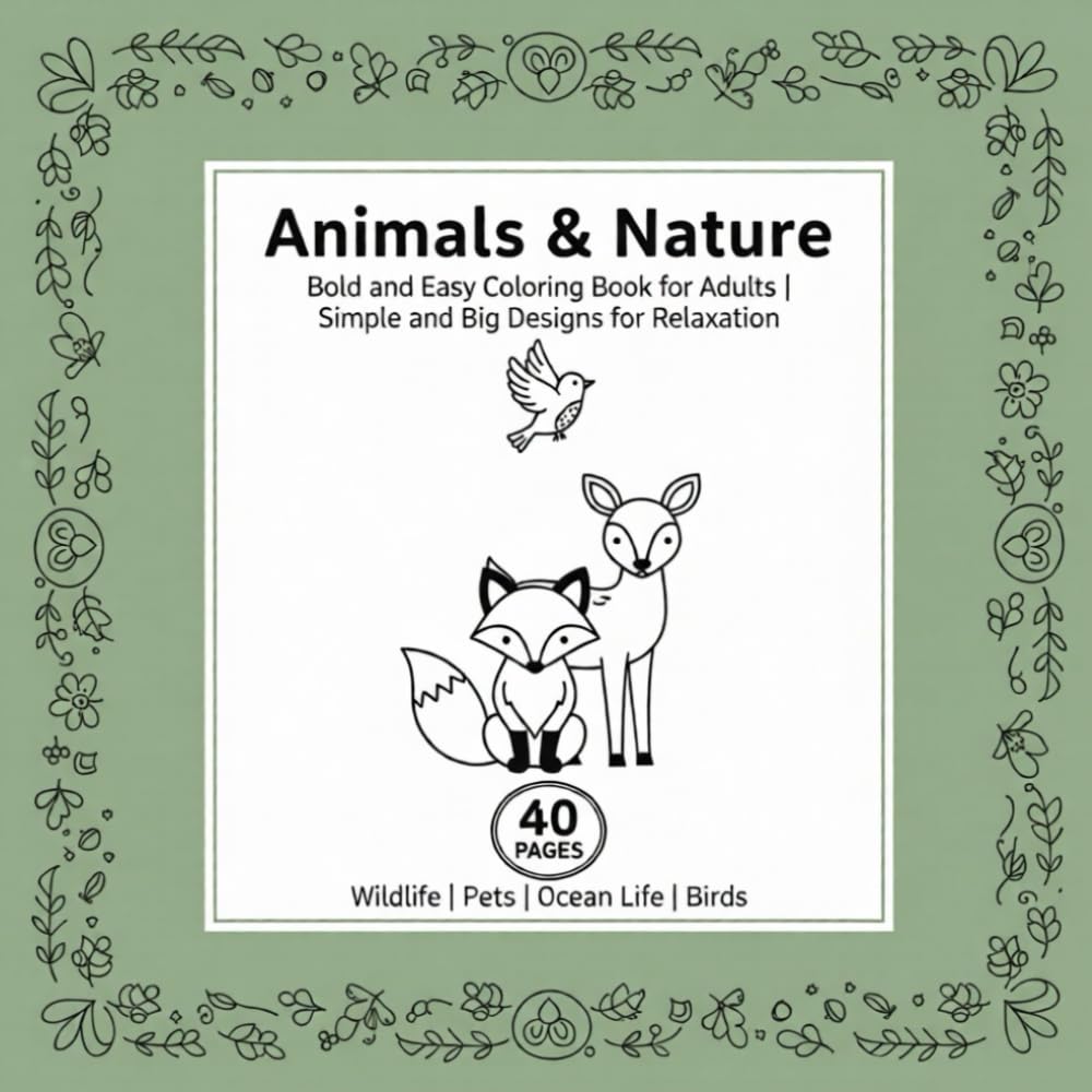 Animals & Nature Bold and Easy Coloring Book for Adults: Simple and Big Designs for Relaxation Wildlife Pets Ocean Life Birds 40 pages ("BOLD & EASY COLORING COLLECTION")