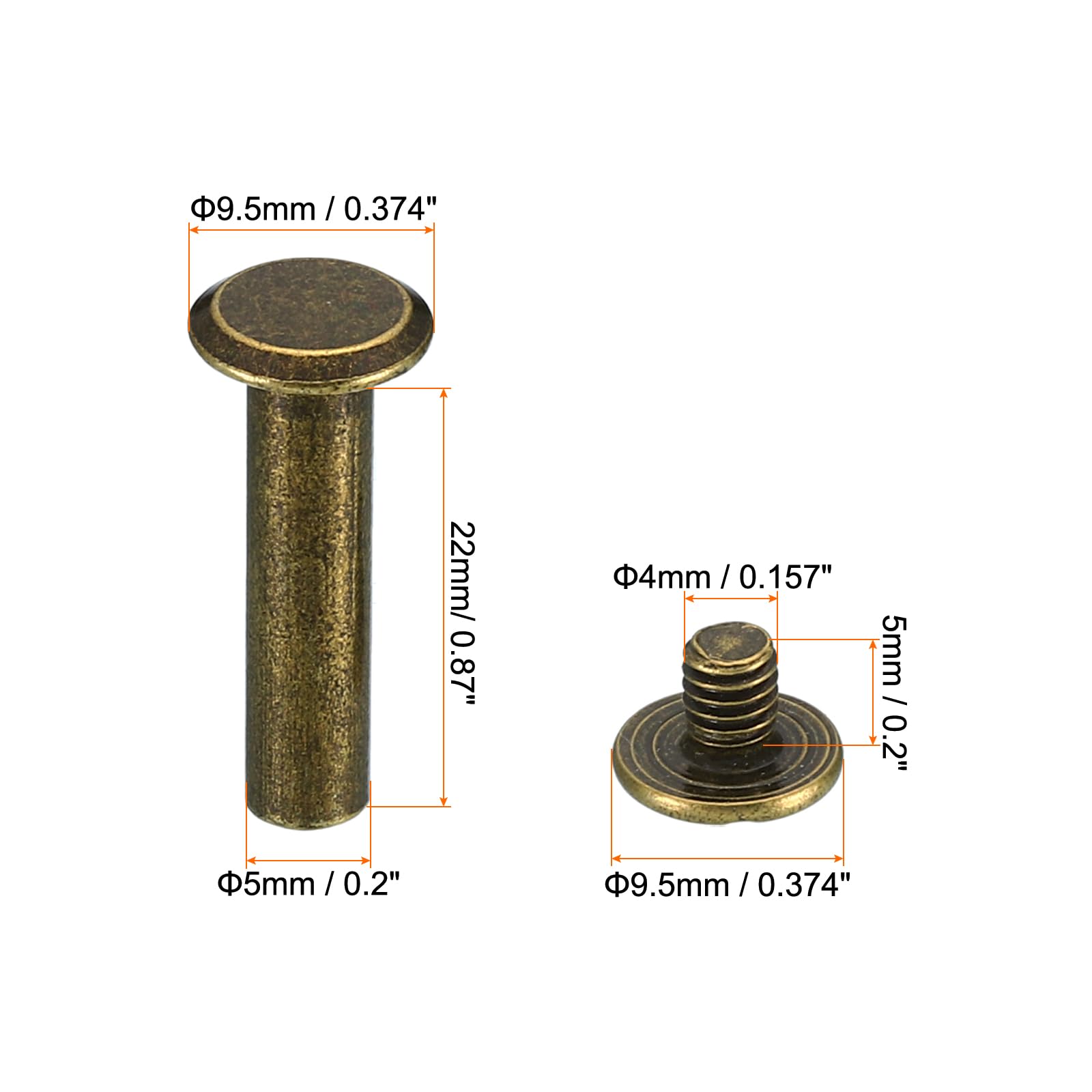 PATIKIL 50 Sets Chicago Screws, M5x22mm Chicago Screws Phillips Binding Post Screw Bolts Leather Rivets Fasteners Connectors Steel for Leather Belt Scrapbook Photo Albums, Brown - Image 2