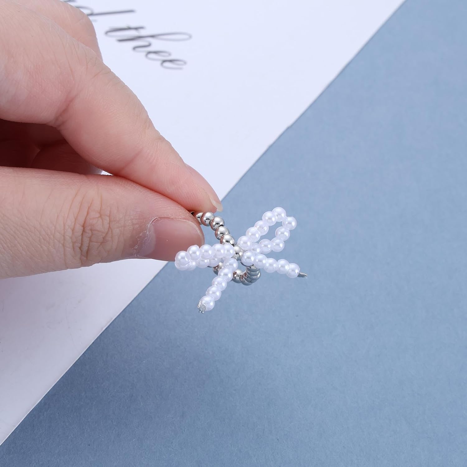 Andelaisi Boho Pearl Bow Finger Ring Vintage Bowtie Wrap Open Ring White Pearl Open Knuckle Ring Butterfly Knot Adjustable Stacking Ring Jewelry for Women - Image 3