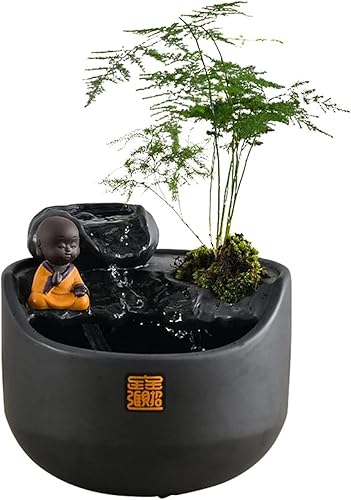 Fuente de agua Zen de mesa para interiores, fuente de agua de cerámica, artesanía de cerámica, adornos de agua, decoración simple de fuente de agua