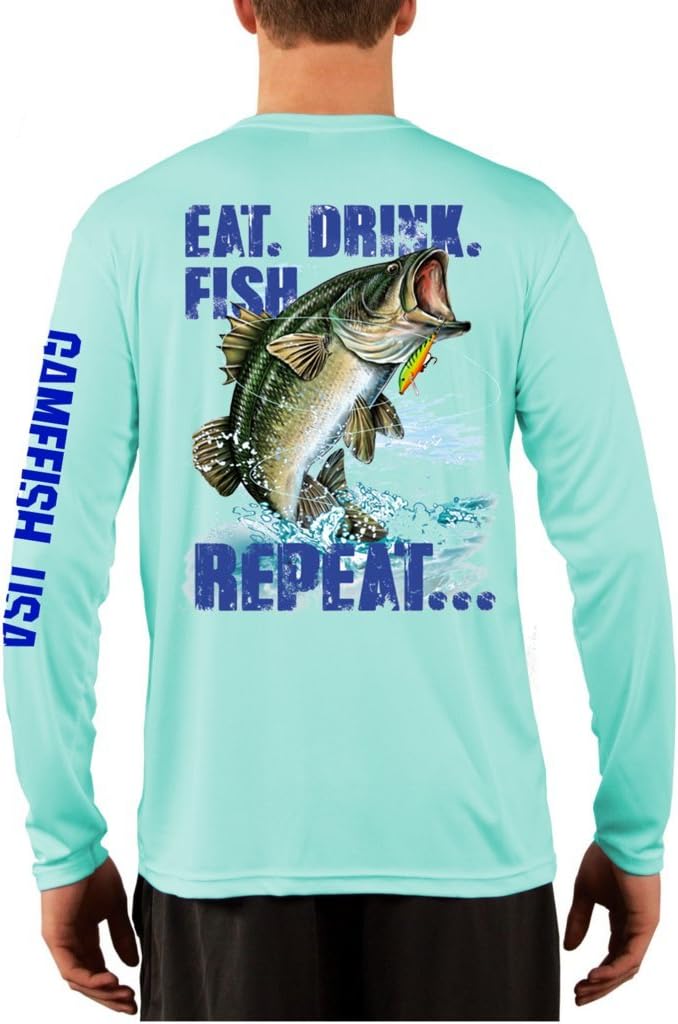 UPF 50 Long Sleeve Performance Fishing Shirt Eat Drink Fish Repeat Bass