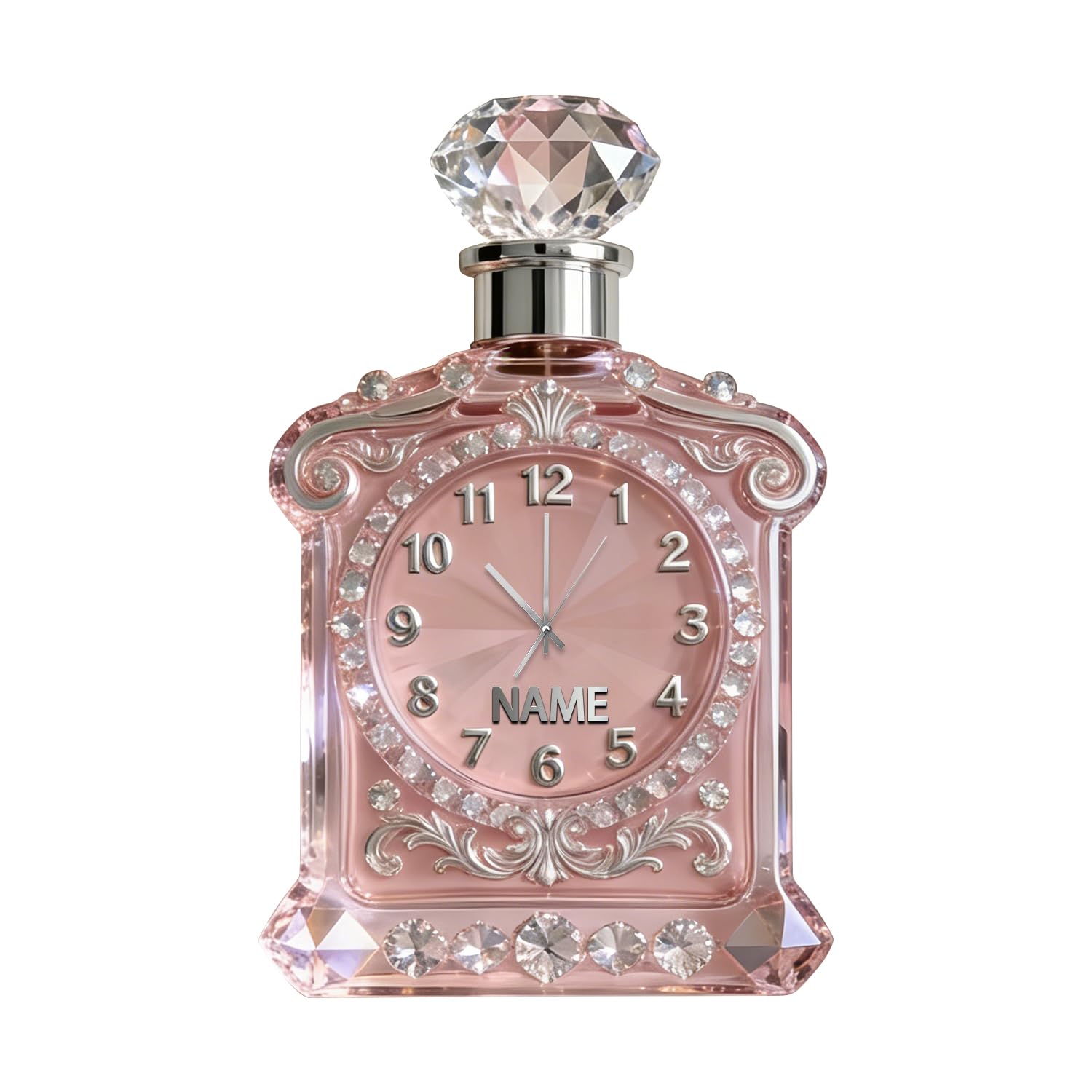 ASD Jewerly Personalized Crystal Perfume Bottle Clock Gift Women, 2D Flat Printing Custom Name Crystal Perfume Bottle Wall Clock Home Decoration Bedroom Decor