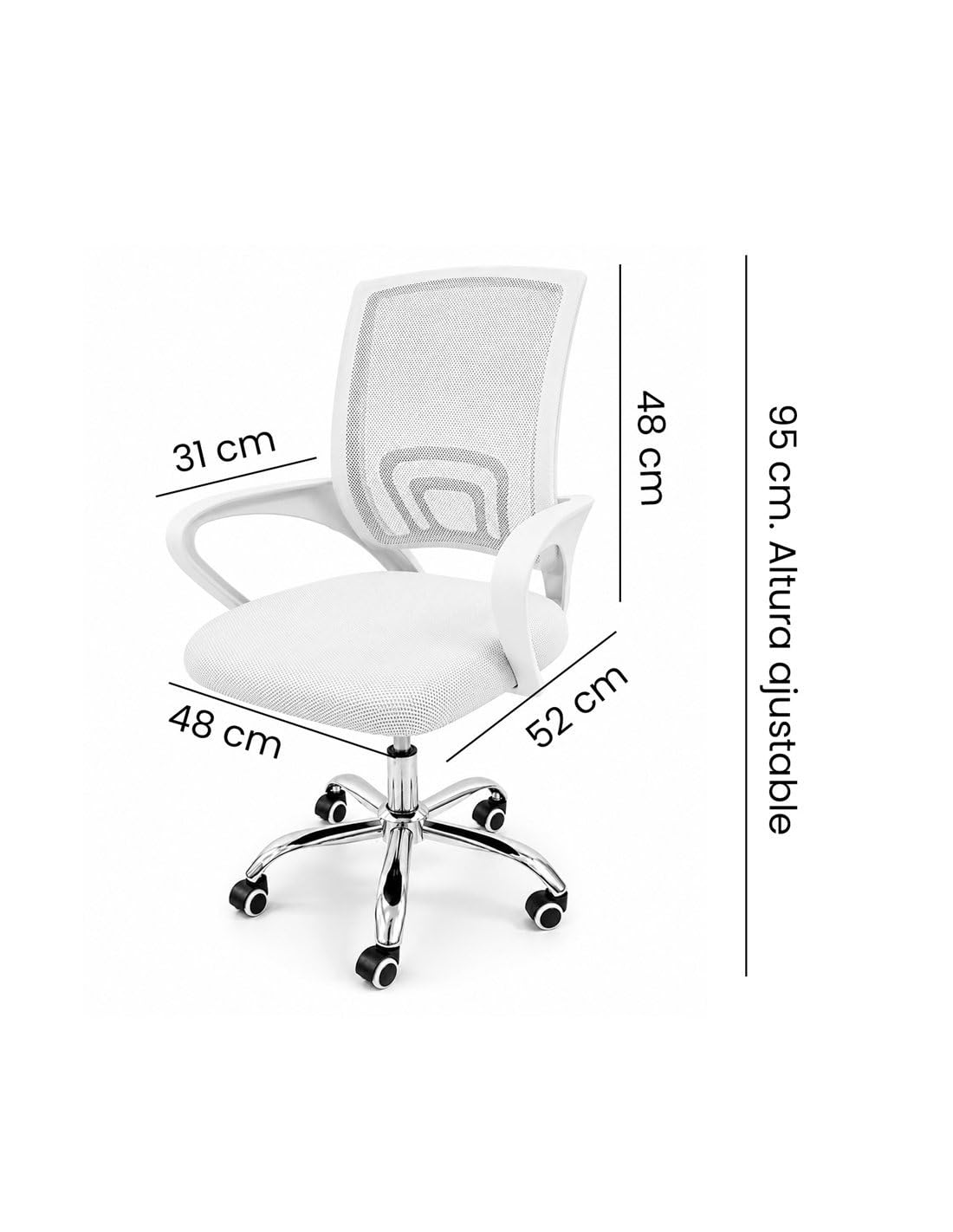 Jardin202 - Silla de Oficina ergonómica Transpirable Nexus | Soporte Lumbar Activo | Despacho y Hogar | (Blanca)