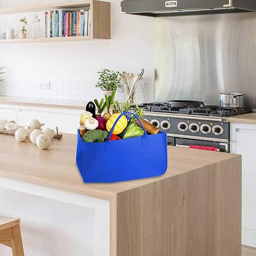 Miniatura 7 de Bolsa de mano plegable de fieltro para leña, cesta plegable de gran capacidad, accesorios para estufa de leña con asa (azul)