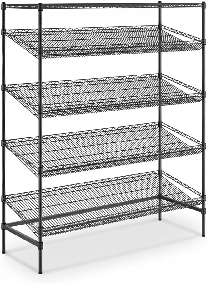 24" x 60" NSF Black Merchandising Rack with Slanted Shelves, 5-Tier Retail Display Shelf Organizer