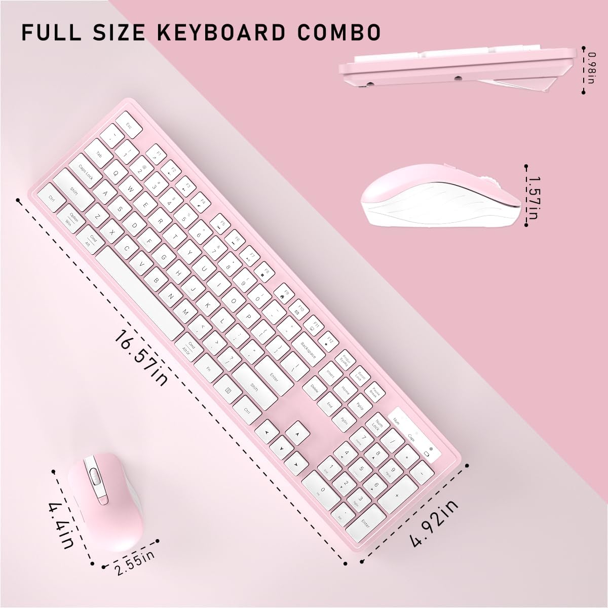 Wireless Keyboard and Mouse, 2.4GHz Cordless Keyboard Mouse Combo, Optical Mouse, Plug and Play USB Receiver, Compatible with Windows, Mac, Laptop, and PC（White Pink）