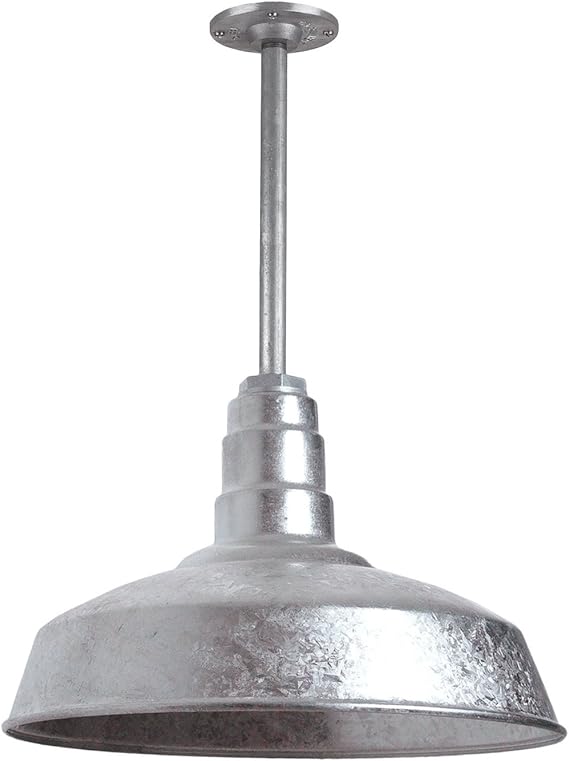 Steel Lighting Co. Carson Barn Light | Ceiling Mounted Pendant | 16 inch Dome | 12 inch Stem | Industrial Style Steel Light Made in America | Galvanized Exterior/Galvanized Interior