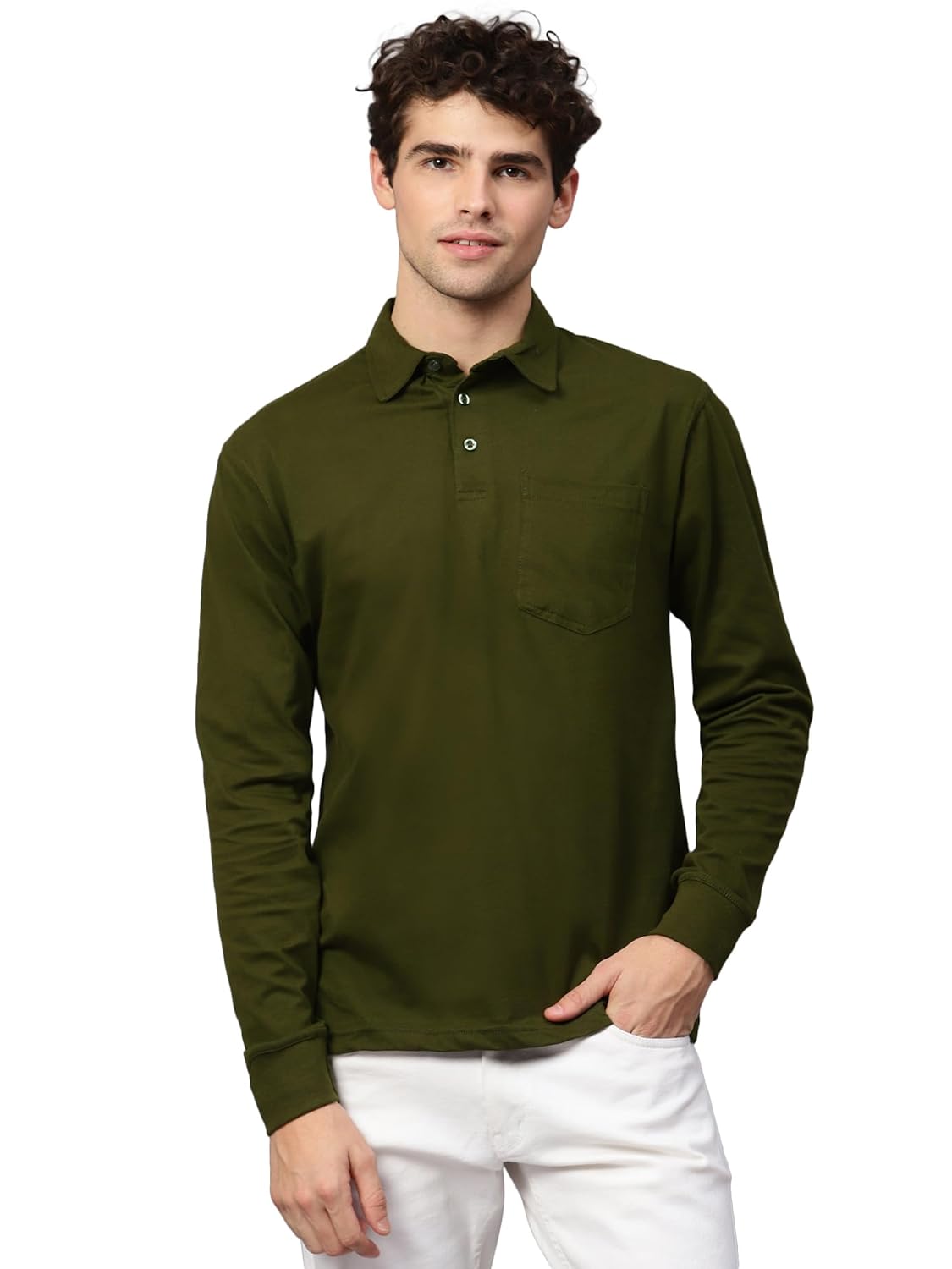 FLEXIMAA Men’s Cotton Polo Neck Full Sleeve T-Shirt with Pocket – Versatile and Comfortable Design for Men | Shop Now for the Perfect Wardrobe Essential