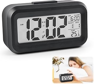 Despertador Digital, LCD Reloj Despertador Digital con Termómetro Función Snooze Reloj Inteligente de Cabecera a Pilas Reloj de Mesa de Viaje para Sala de Oficinas Familiares