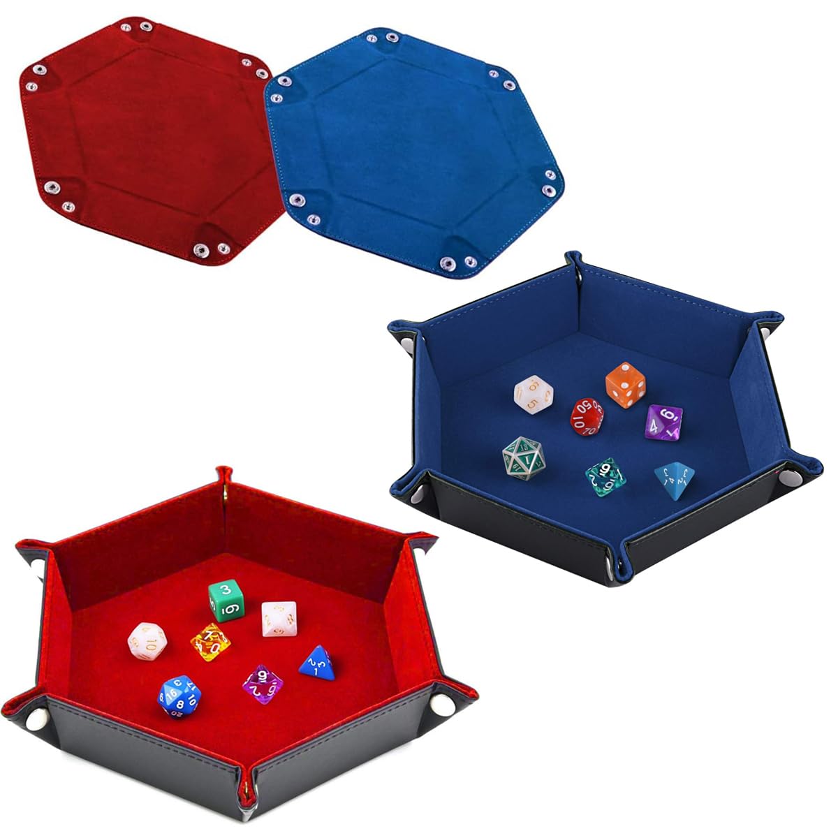 2 Pezzi Tavole per Dadi in Pelle Pieghevoli, Vassoio per Dadi in Velluto, Double Face Tappetino per Dadi per Dungeons and Dragons RPG e Giochi da Tavolo (Rosso+Blu)