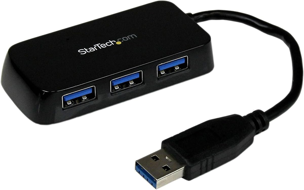 StarTech 4-Port USB 3.0 Hub 5Gbps, TAA, SuperSpeed, Black (ST4300MINU3B) | Portable mini multiport travel dock, USB extender, Business PC Mac laptops, Backward compatible