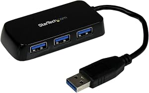 StarTech.com 4 Port USB 3.0 Hub – Built-in Cable – Compact – SuperSpeed – Black – USB Splitter – USB Port Expander – USB 3 Hub | Portable mini multiport travel dock, USB extender, Business PC Mac laptops, Backward compatible
