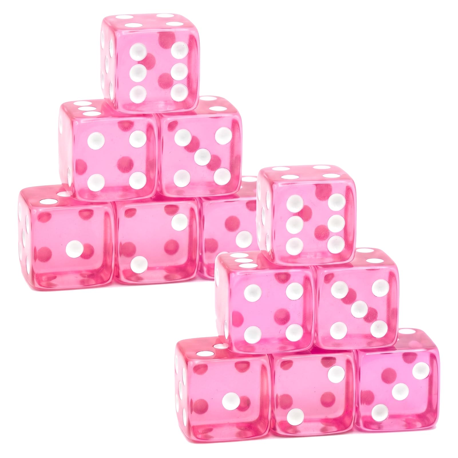 Photo 1 of 12 Piece 19 mm Casino Style Dice Set, Acrylic Translucent D6 Dice with Square Rounded Edge, Pink for Craps, Table Games, Board Games, RPG, MTG, DND(Pink)