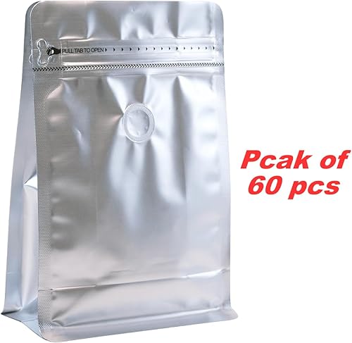 Miniatura 7 de BAAGGNAA Paquete de 60 bolsas de café de alto grado de barrera con válvula ventilada, cierre hermético metálico mate, bolsas de color sólido