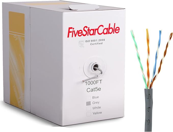 Five Star Cable Ethernet Cat5e 1000 pies UTP 24AWG CCA Gris miniatura 7