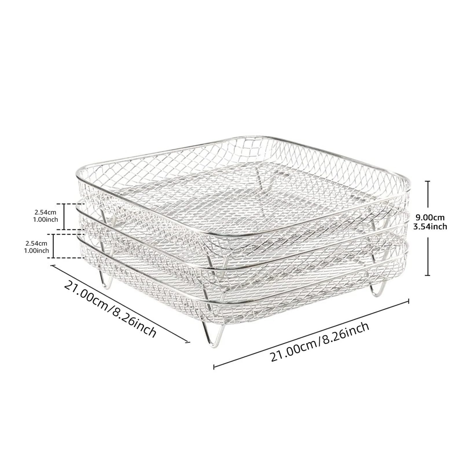 Griglia impilabile for friggitrice ad aria a 3 strati, in acciaio inossidabile, for la casa, compatibile con forni da cucina, vaporiere e cuocitori(Square)