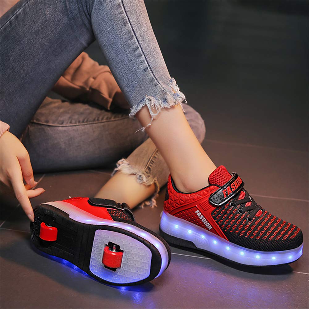 Axcer USB Aufladen LED Leuchtend Schuhe mit Doppelt Rollen Ultraleicht Einziehbar Outdoor Sportschuhe 7 Farbe Farbwechsel Blinkschuhe Skateboardschuhe Blinking Gymnastik Sneaker für Junge Mädchen