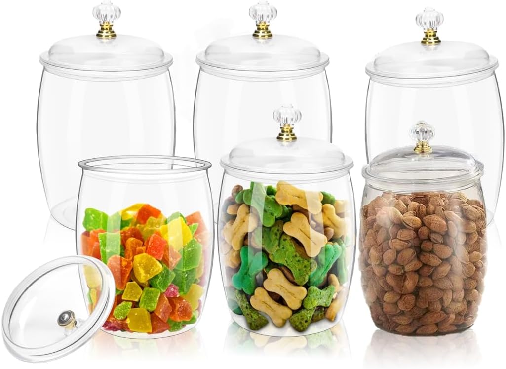 8 Pack 64 Oz Plastic Candy Jar with Lids, Airtight Clear Cookie Storage Containers, Leakproof Apothecary Style Kitchen Organization for Home, Wedding, Pantry & Bathroom Decor