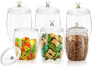 6 Pack 64 Oz Plastic Candy Jar with Lids, Airtight Clear Cookie Storage Containers, Leakproof Apothecary Style Kitchen Organization for Home, Wedding, Pantry & Bathroom Deco