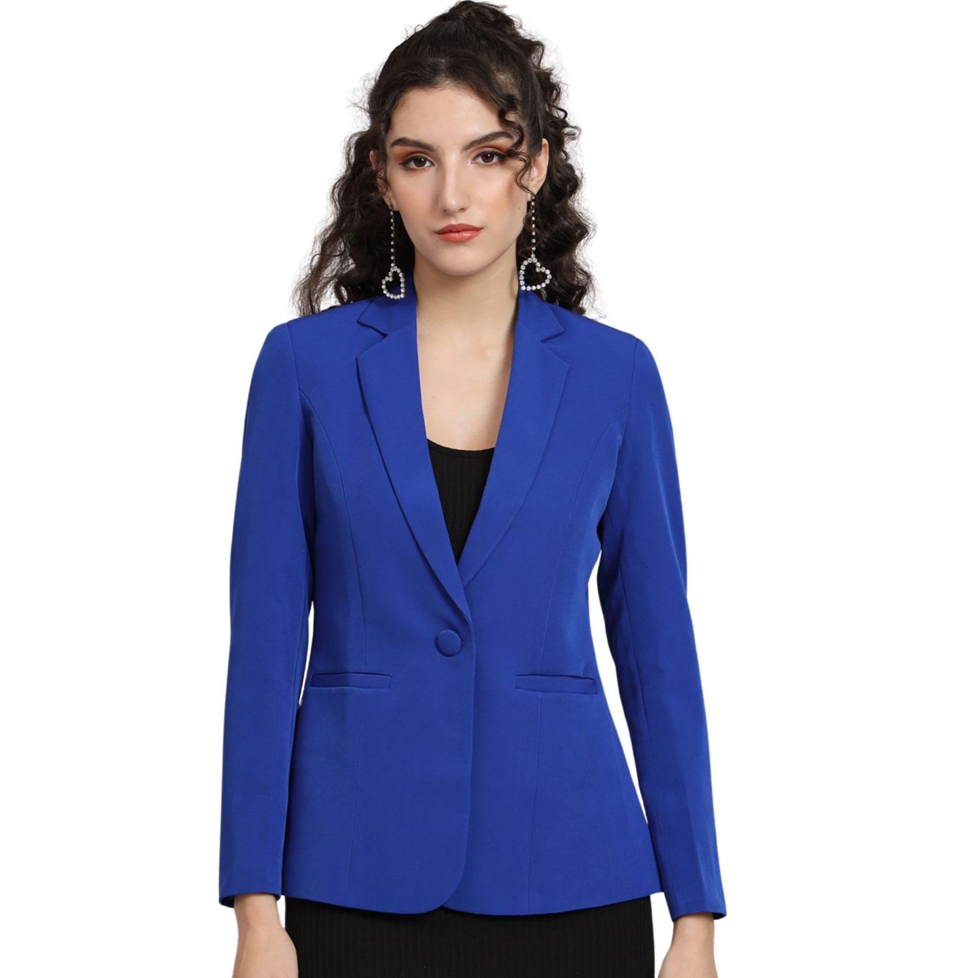 powersutra Women's Stylish Ink Blue Formal Blazer | Comfort Fit with Stretch Fabric | Notched Lapel | Single-Breasted with Button Closure | Long Sleeves | Versatile Office & Casual Wear Blazer-picture-28