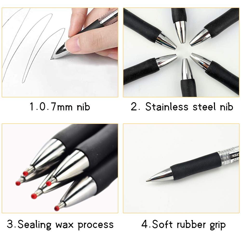 Penna a sfera a inchiostro gel, ricaricabile, 0,5 mm, confezione da 6 penne, colore: blu