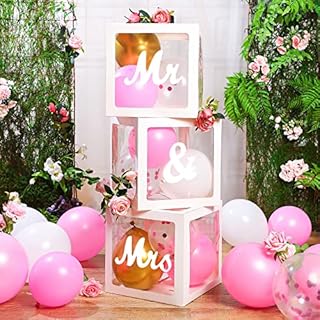 82 Pieces Wedding Decoration Set Mr and Mrs Boxes with Letters, Balloons and LED String Lights Wedding Box for Engagement Party Wedding Centerpieces Photo Booth Props (Classic Style)