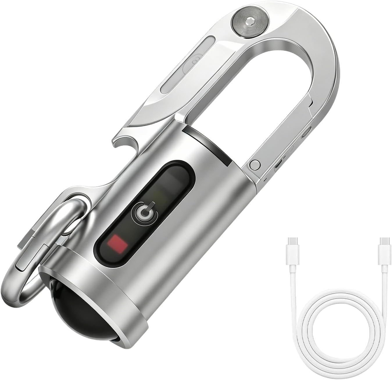 EDC Multi-Tool Keychain Flashlight, Aircraft-Grade Aluminum Alloy, 1200 Lumens Ultra Bright, Type-C Rechargeable, Rugged Metal Small Pocket Light for Men/Gift (Silver)