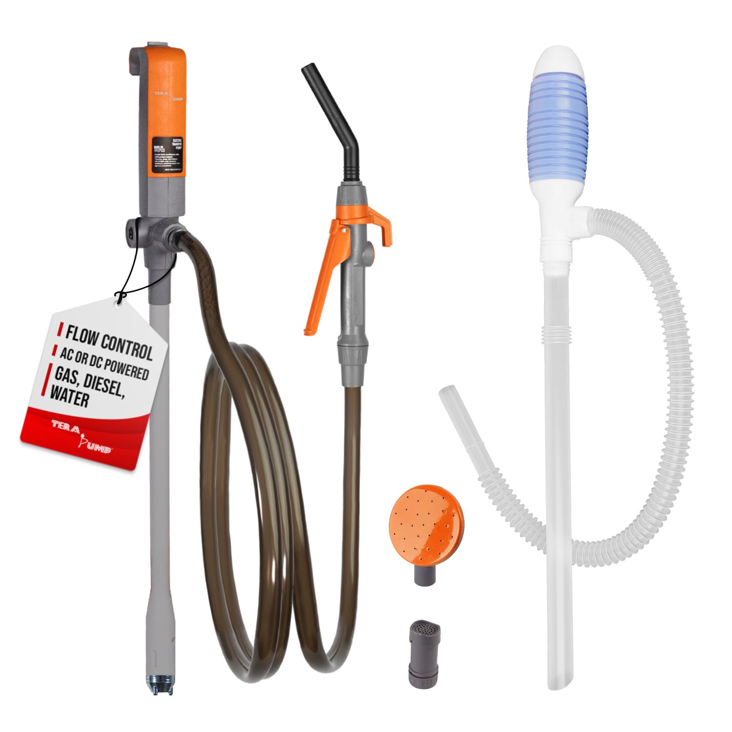 TERA PUMP Transfer Bundle, TREP03 Hand Fuel , Electric Powered with Flow Control, 2.8 GPM & TRDP15 Fuel Siphon for Oil Diesel Kerosene Gas Transfer
