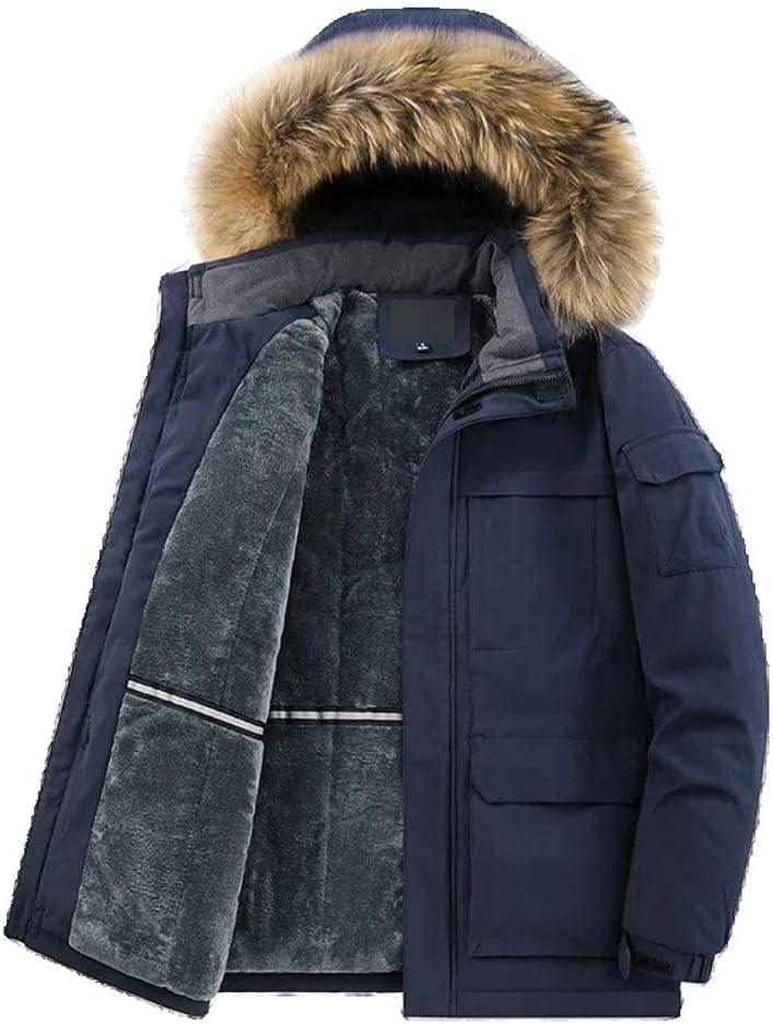 Xingfenly Winter Men' Outdoor Jacket Fur Collar Casaul Coat Autumn Warm Thick Men Hooded Lined Thicken