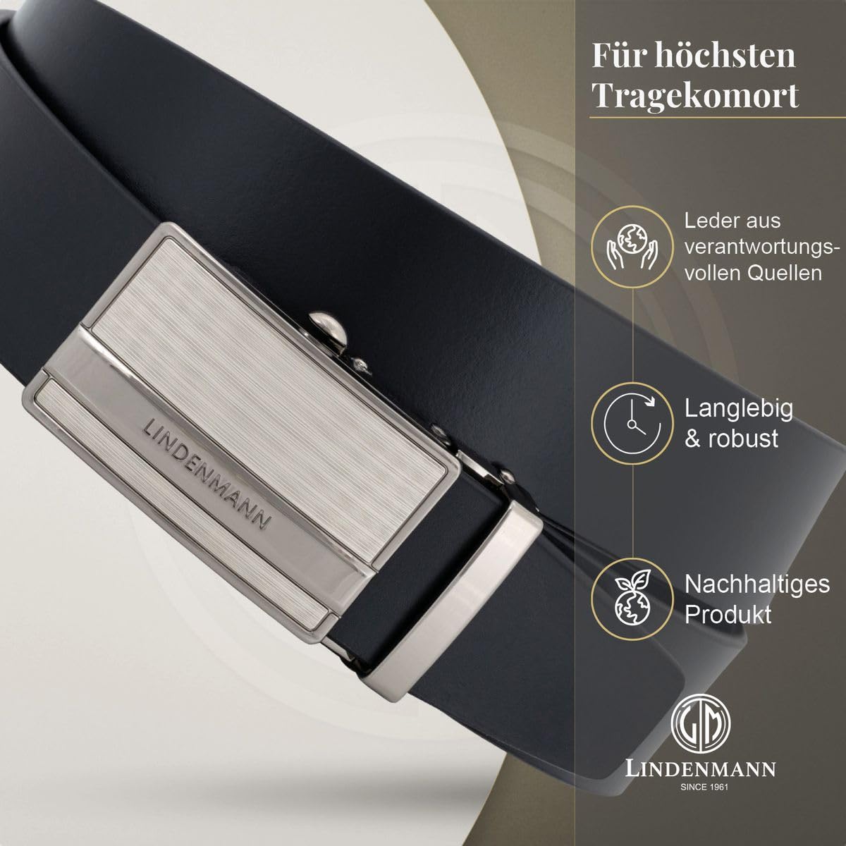 LINDENMANN Herren Automatikgürtel Rindsleder schwarz Made in Germany
