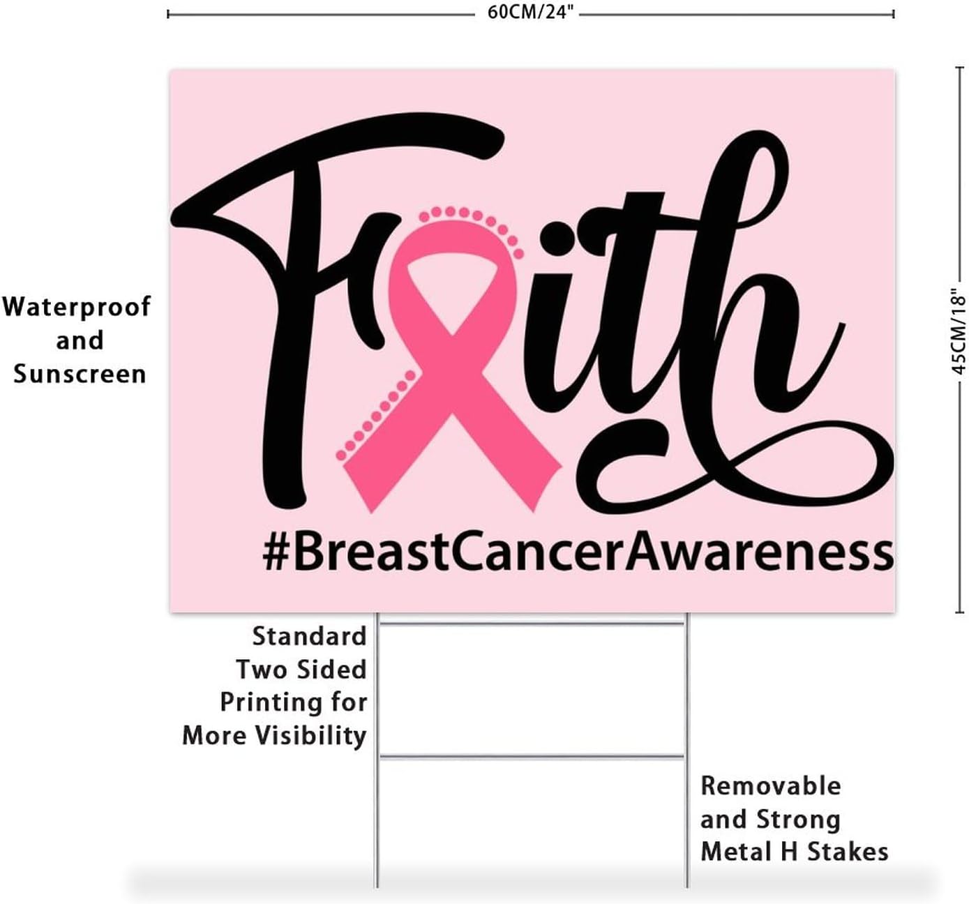 October Month Pink Ribbon Yard Signs Faith Pink Ribbon Blank Yard Signs with Stakes 18"x24" Novelty Personalized Lawn Sign with Stakes Two Sided Print 18"x24" Fade Resistant Ink