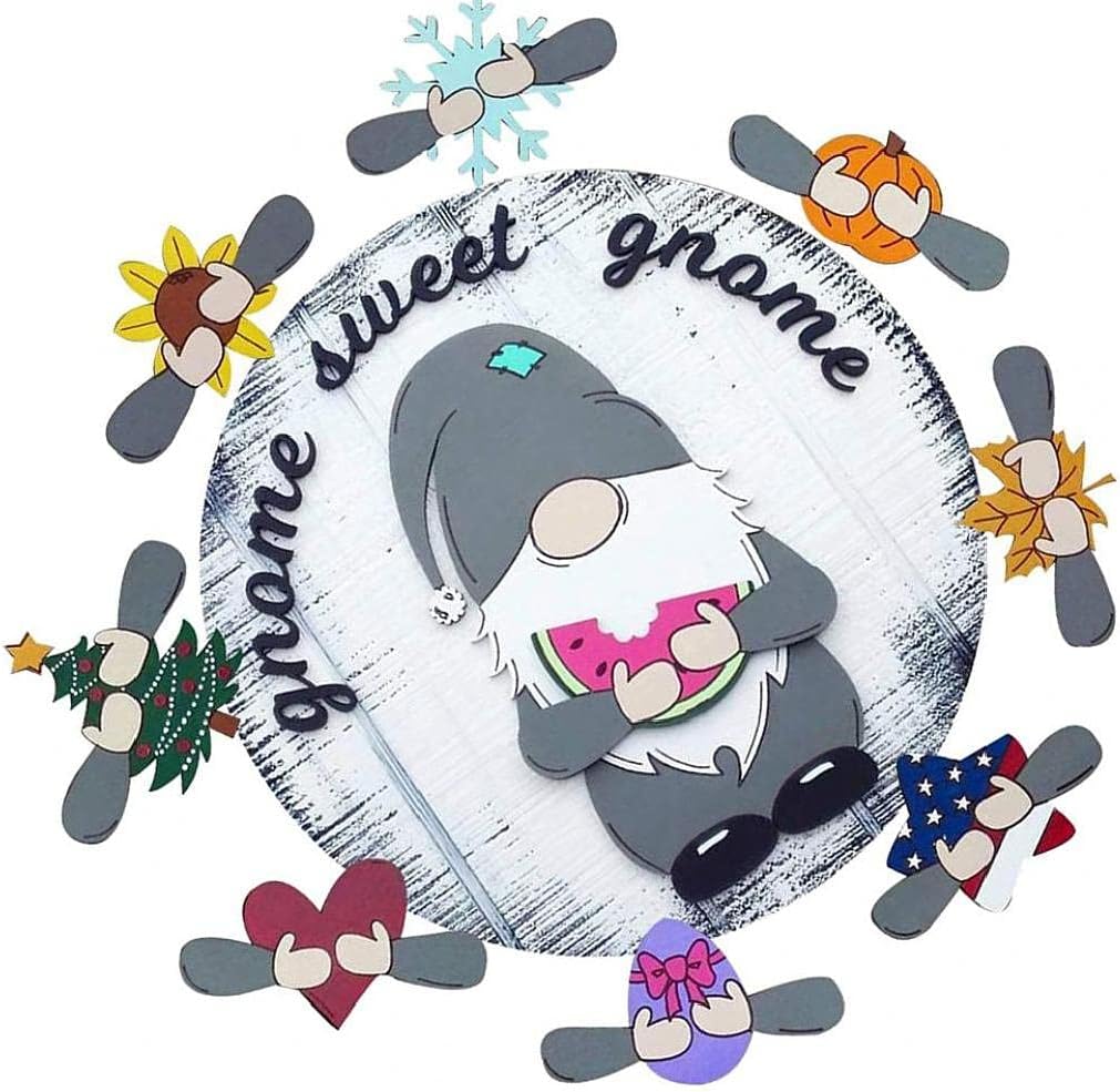 Hainice Front Door Hanging Plaque with Seasonal Stickers Gnome Design Welcome Sign Farmhouse Wooden Round Plaque for Door, Entrance, Porch of Home : Office Products