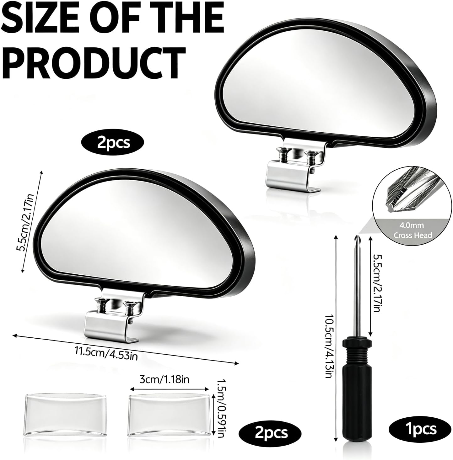 Car Rearview Mirror 2 Black with Screwdriver Screws and 2 Washers image 2